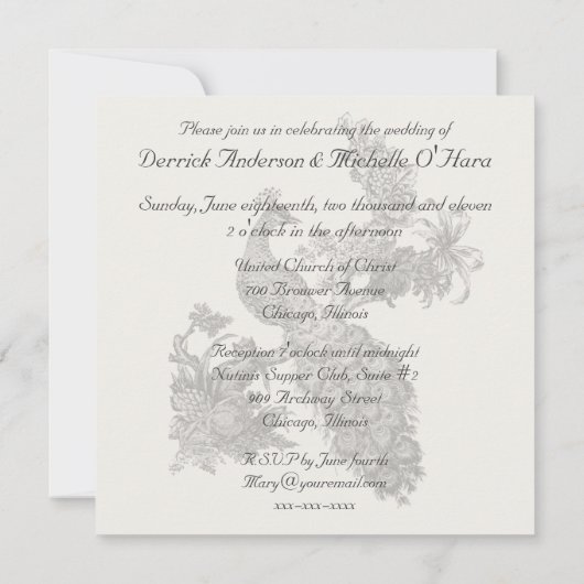 White Musical Notes Peacock Wedding Invitation Kaart (Achterkant)
