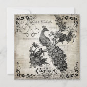 White Musical Notes Peacock Wedding Invitation Kaart (Voorkant)