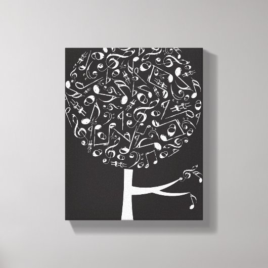 White Musical Notes Pop Tree Nursery Wall Art Canvas Afdruk (Voorkant)