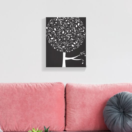 White Musical Notes Pop Tree Nursery Wall Art Canvas Afdruk (Insitu (Woonkamer))