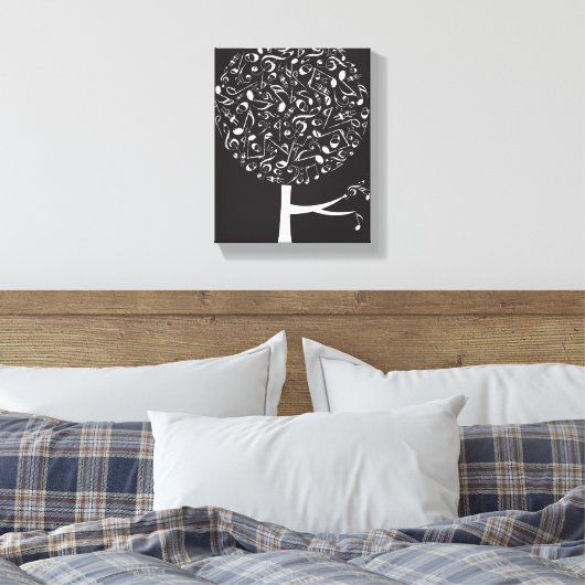 White Musical Notes Pop Tree Nursery Wall Art Canvas Afdruk (Insitu (Slaapkamer))