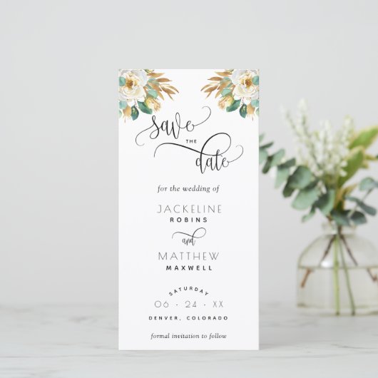 White Mustard Wedding Save the Date Bladwijzer (Staand voorkant)