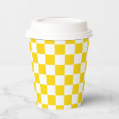 White Mustard Yellow Square Pattern Paper Cups Papieren Bekers (Links)