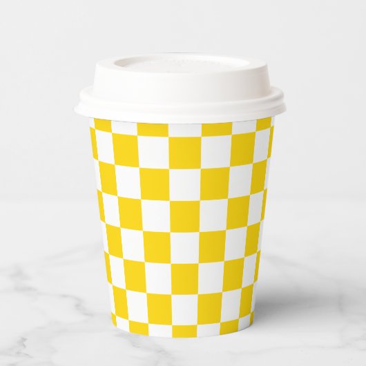 White Mustard Yellow Square Pattern Paper Cups Papieren Bekers (Links)
