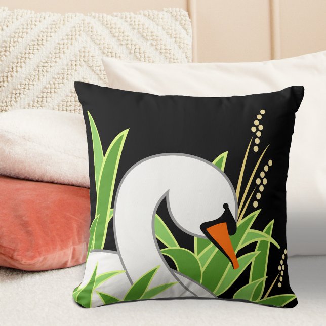 White Mute Swan op zwart Kussen (Creator heeft geüpload)