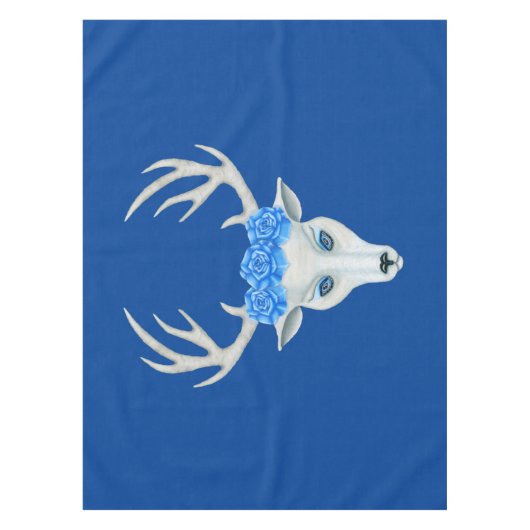 White Mythical Deer Wearing Blue Rozen Big Antlers Tafelkleed (Voorkant)