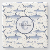 White| Naam + Waterverf Monogram Shark Stenen Onderzetter (Voorkant)