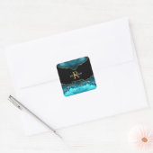 White name & Gold Monogram, Blauwgroen Gold Black  Vierkante Sticker (Envelop)