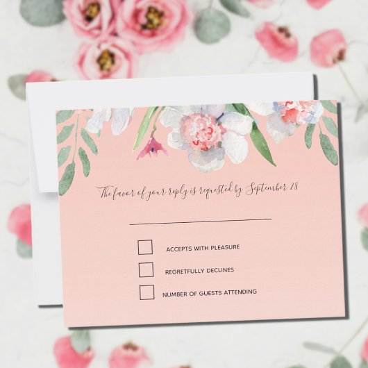 White Narcissus on Abriot Pink RSVP and Menu