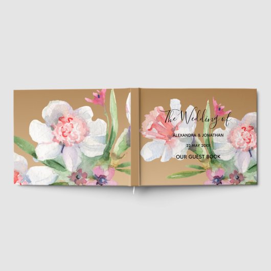 White Narcissus on Champagne Floral Wedding Gastenboek (Volledig)