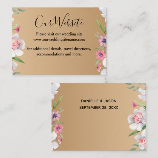 White Narcissus on Champagne Wedding Informatiekaartje (Voorkant / Achterkant)