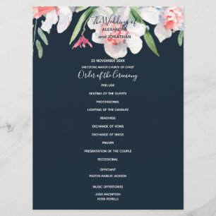 White Narcissus on Navy Wedding Programme Programmakaart