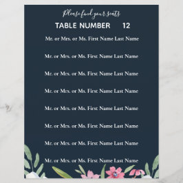 White Narcissus on Navy Wedding Seating Flyer