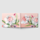 White Narcissus on Pink Floral Wedding Guest Book Gastenboek (Volledig)
