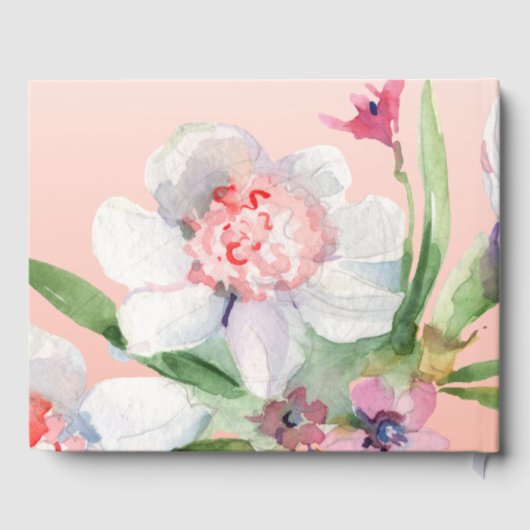 White Narcissus on Pink Floral Wedding Guest Book Gastenboek (Achterkant)