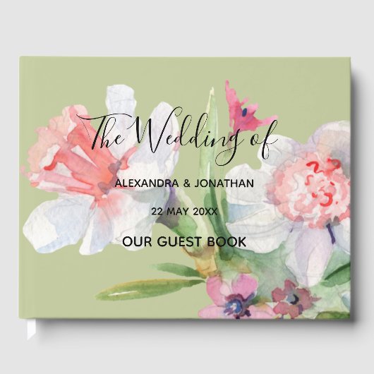 White Narcissus on Sage Floral Wedding Guest Book Gastenboek (Voorkant)