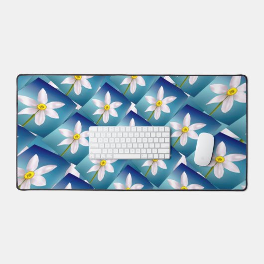 White Narcissus Pattern Bureaumat (Keyboard & Muis)