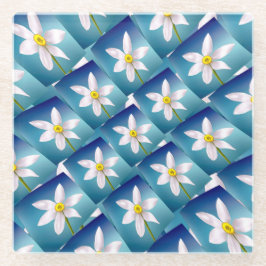 White Narcissus Pattern Glazen Onderzetter