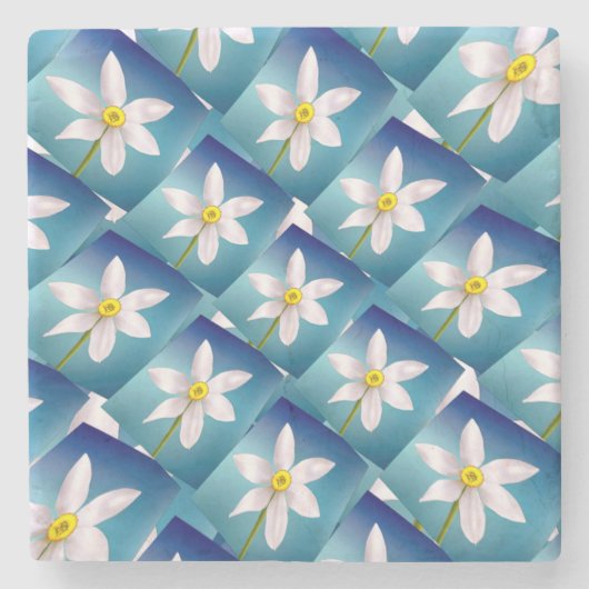 White Narcissus Pattern Stenen Onderzetter (Voorkant)