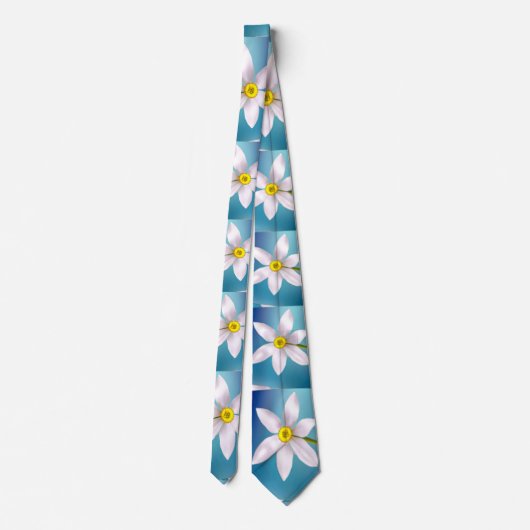 White Narcissus Pattern Stropdas (Achterkant)