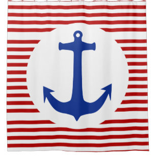 White Narrow Stripes & Anchor Blue + uw backgr. Douchegordijn