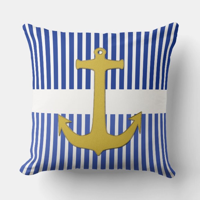 White Narrow Stripes & Anchor Gold + uw backgr. Kussen (Voorkant)