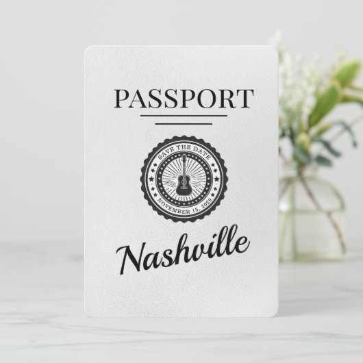 White Nashville Passport Bewaar de datum Save The Date (Staand voorkant)