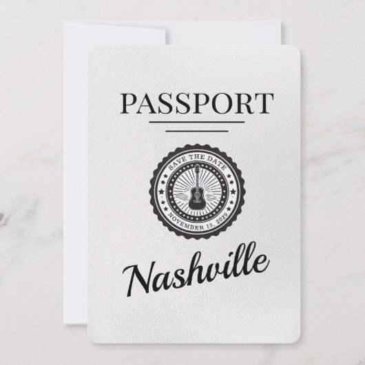 White Nashville Passport Bewaar de datum Save The Date (Voorkant)