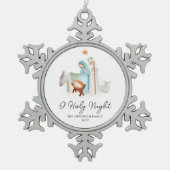 White Nativity Manger Religious Tin Sneeuwvlok Ornament (Voorkant)