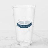 White Nautical Anchor & Navy Ribbon Familienaam Glas (Achterkant)