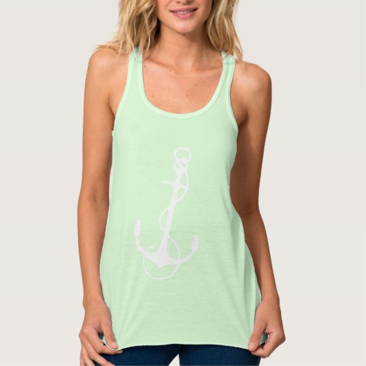 White Nautical Boat Anchor 2 over Navy Blue Tanktop (Voorkant)