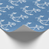 White Nautical Boat Anchor Blue Linen Cadeaupapier (Hoek)