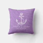 White Nautical Boat Anchor Paars Linen Print Kussen (Achterkant)
