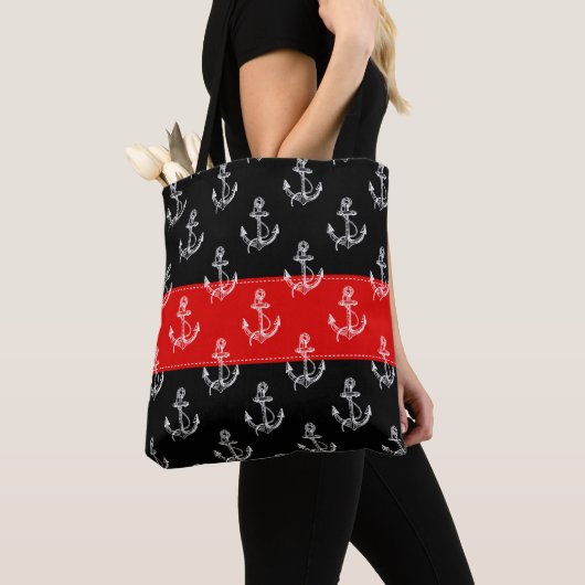 White Nautical Boat Anchors Pattern Tote Bag (Dichtbij)