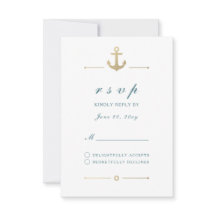 White Nautical Gold Anchor Response RSVP-kaart