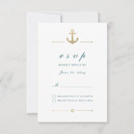 White Nautical Gold Anchor Response RSVP-kaart RSVP Kaartje