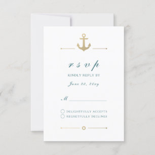 White Nautical Gold Anchor Response RSVP-kaart RSVP Kaartje