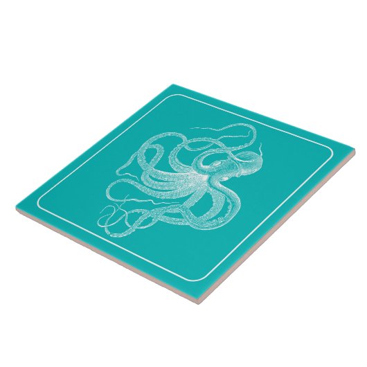 White  Nautical Octopus on turquoise Tegeltje (Zijkant)