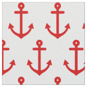 White Nautical Red Anchors Pattern Stof (Close Up)