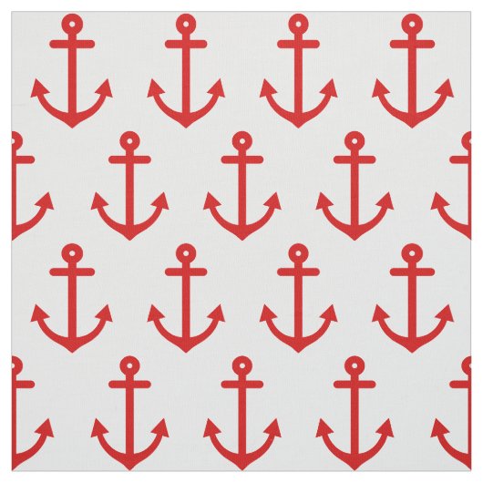White Nautical Red Anchors Pattern Stof (Swatch)