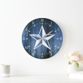White Nautical Star Blue Wooden Planks Grote Klok (Huis)