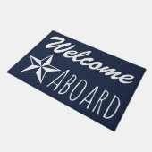 White Nautical Star & Navy Blue Welcome Aboard Deurmat (Schuin)