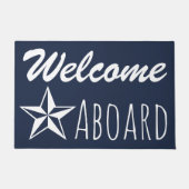White Nautical Star & Navy Blue Welcome Aboard Deurmat (Voorkant)