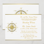 White Nautical Wedding Invitting Gold Compass Kaart (Voorkant / Achterkant)