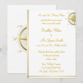 White Nautical Wedding Invitting Gold Compass Kaart (Voorkant / Achterkant)