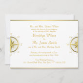White Nautical Wedding Invitting Gold Compass Kaart (Voorkant)