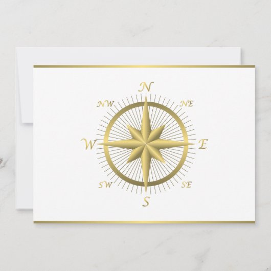 White Nautical Wedding Invitting Gold Compass Kaart (Achterkant)