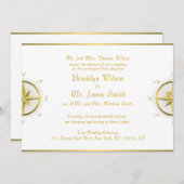 White Nautical Wedding Invitting Gold Compass Kaart (Voorkant / Achterkant)