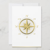 White Nautical Wedding Invitting Gold Compass Kaart (Achterkant)