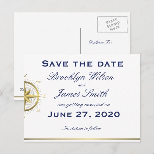White Nautical Wedding Save the Date Briefkaarten (Voorkant / Achterkant)
